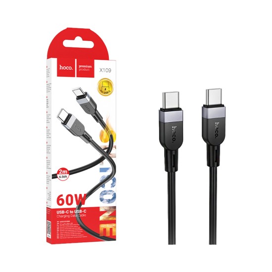 Cabo Hoco X109 Energy Tipo-C para Tipo-C PD 60W 3A 2M Preto Cabo Hoco X109 Energy Tipo-C para Tipo-C PD 60W 3A 2M Preto
